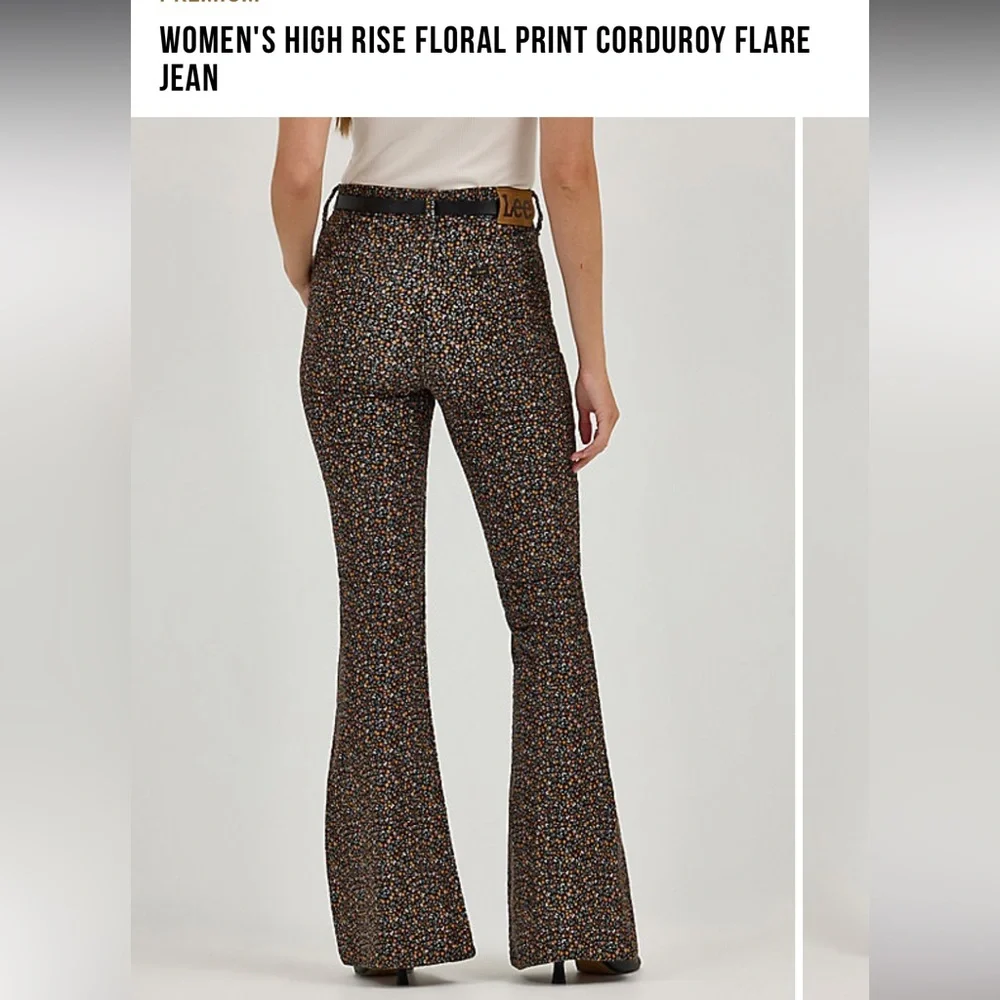 WOMEN'S HIGH RISE FLORAL PRINT CORDUROY FLARE JEAN - Picture 6 of 8
